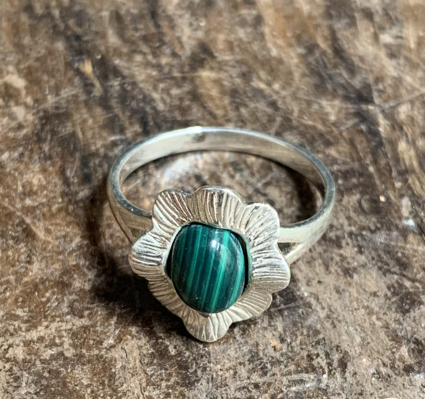 Zilveren ring 925 - bloem malachiet - Rootz Gallery