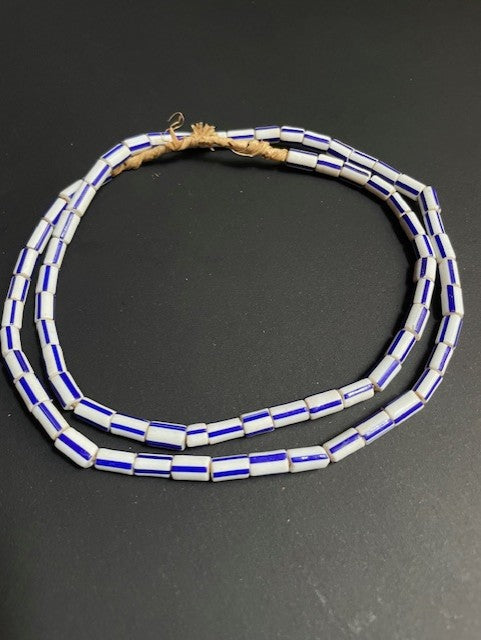 Vintage trade bead necklace from Ghana white-blue striped