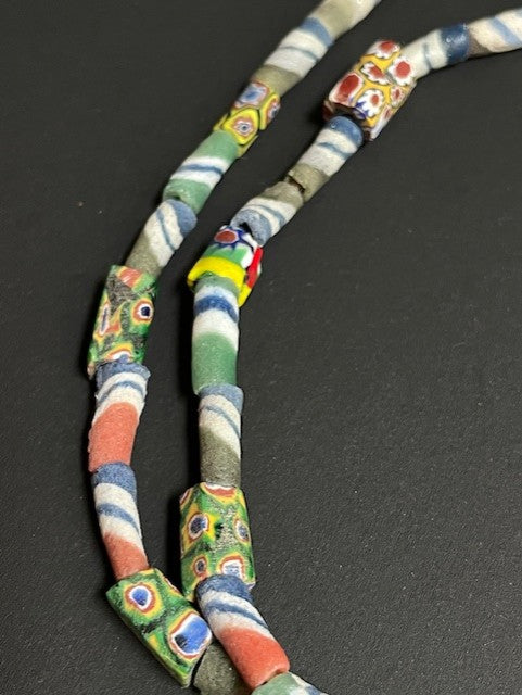 Vintage tradebeads necklace from Ghana colorful millefiori mix