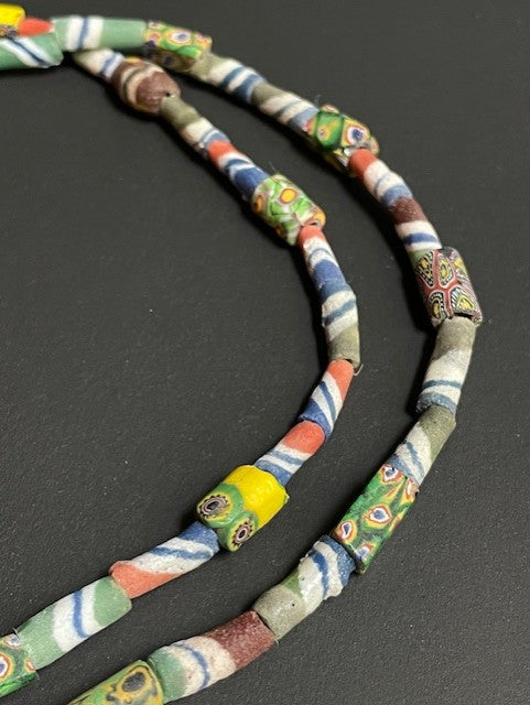 Vintage tradebeads necklace from Ghana colorful millefiori mix