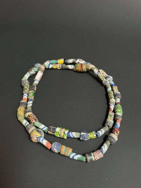 Vintage tradebeads necklace from Ghana mix striped and millefiori