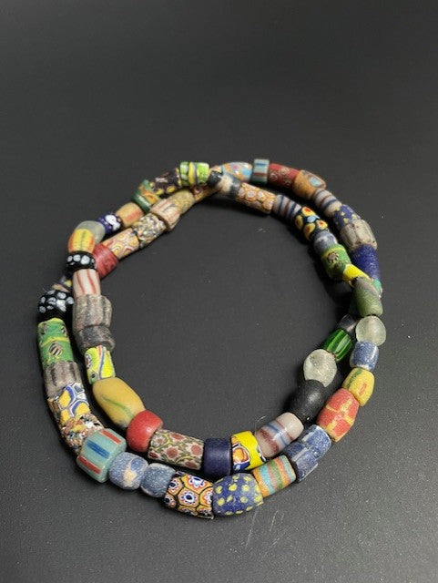 Vintage tradebeads necklace from Ghana colorful millefiori mix