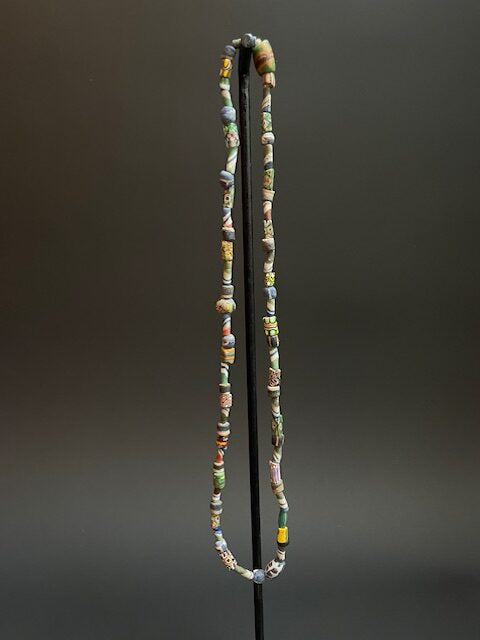 Vintage tradebeads necklace from Ghana mix striped and millefiori