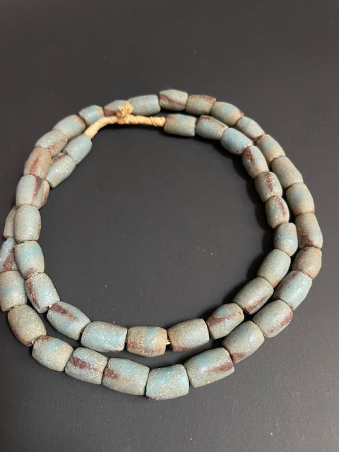 Vintage Ghanaian trade bead necklace blue striped