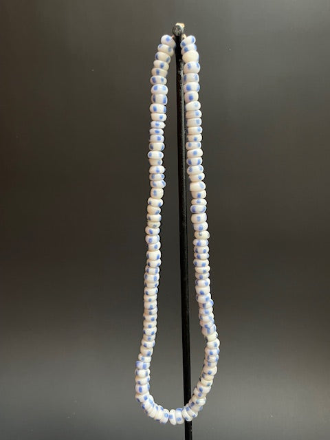 Vintage tradebeads necklace from Ghana white-blue