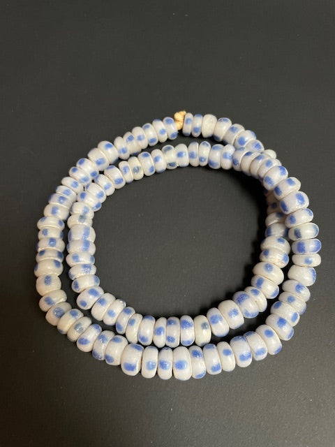 Vintage tradebeads necklace from Ghana white-blue
