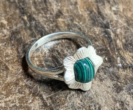 Zilveren ring 925 - bloem malachiet - Rootz Gallery