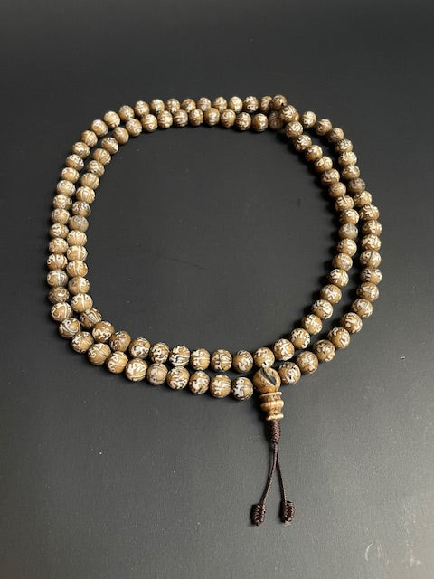 Long mala with mantra from Nepal - beige