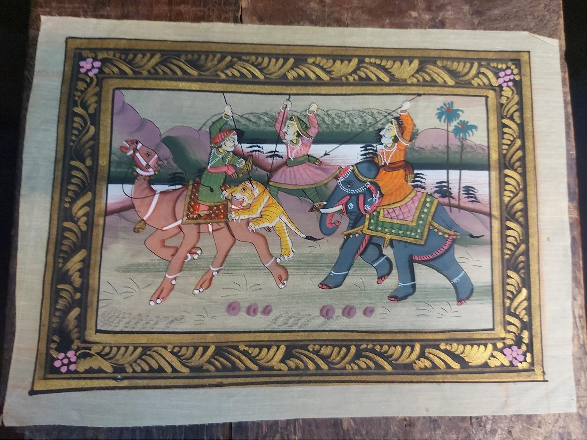 Jachttafereel op zijde uit India - Rootz Gallery
