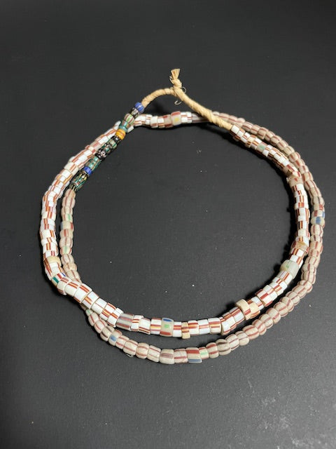 Vintage trade bead necklace from Ghana striped white 