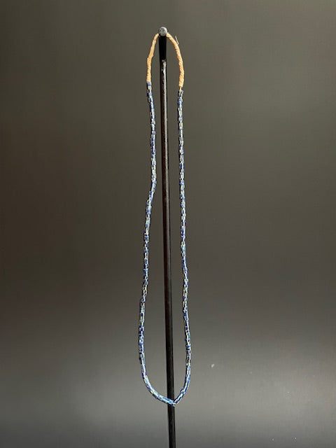 Vintage handelskralen ketting uit Ghana blauw-geel