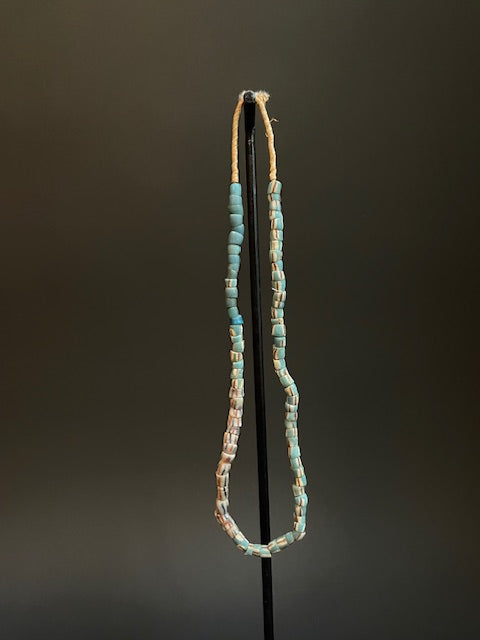 Vintage Ghanaian trade bead necklace blue striped 