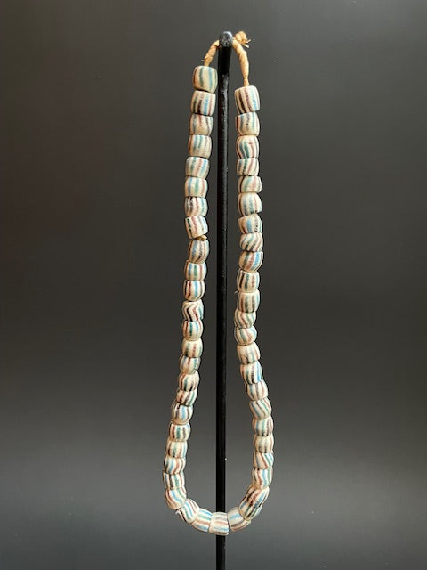 Vintage tradebead necklace from Ghana striped white