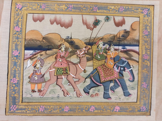 Jachttafereel op zijde uit India