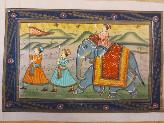 Scène de chasse sur soie d'Inde